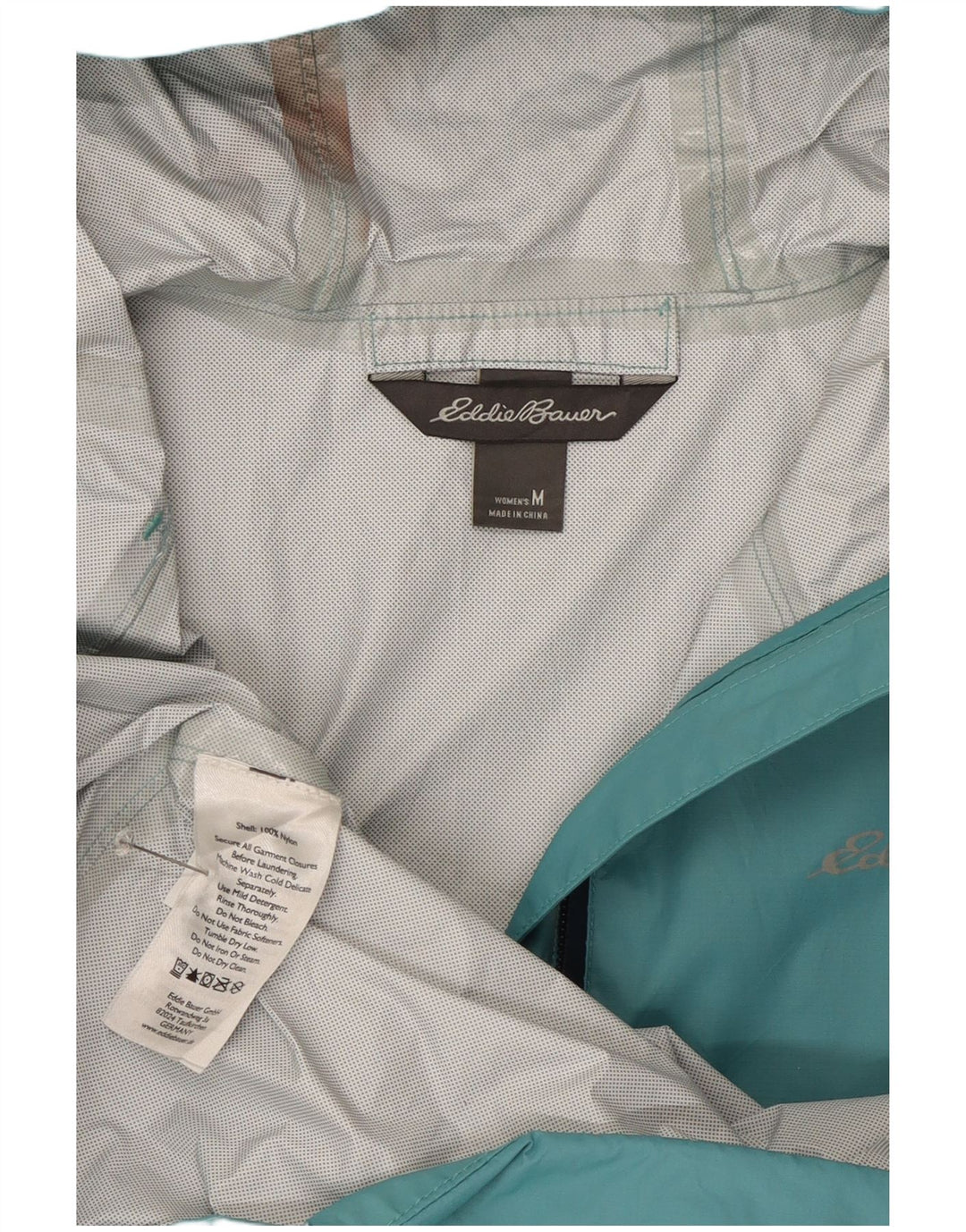 Giacca antipioggia con cappuccio da donna Eddie Bauer UK 14 nylon blu medio