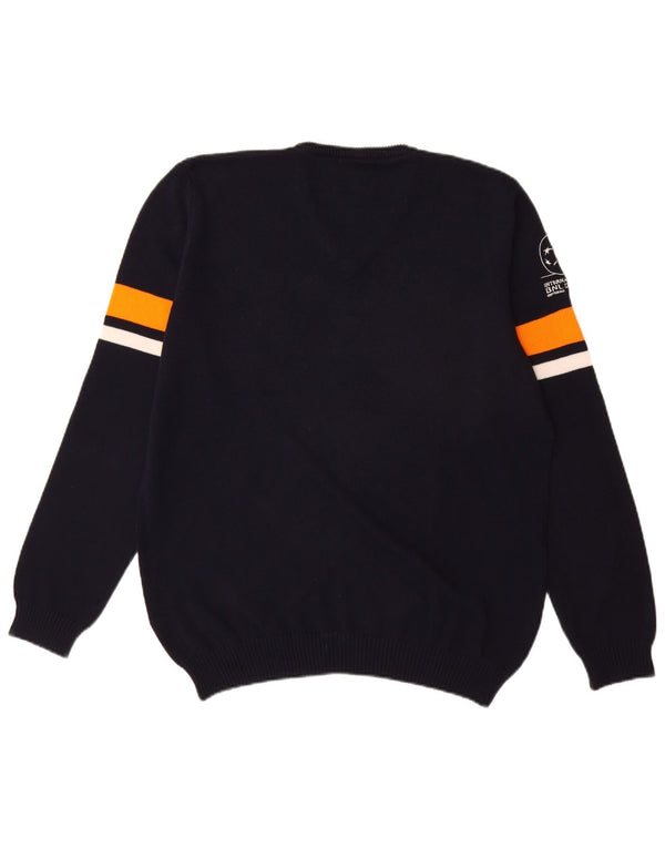 AUSTRALIAN L'ALPINA Maglione da uomo con scollo a V a righe grandi blu navy