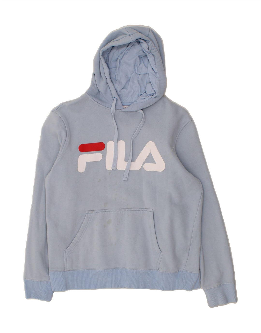FILA Mens Graphic Hoodie Jumper Small Blue Cotton Vintage Fila and Second-Hand Fila from Messina Hembry 