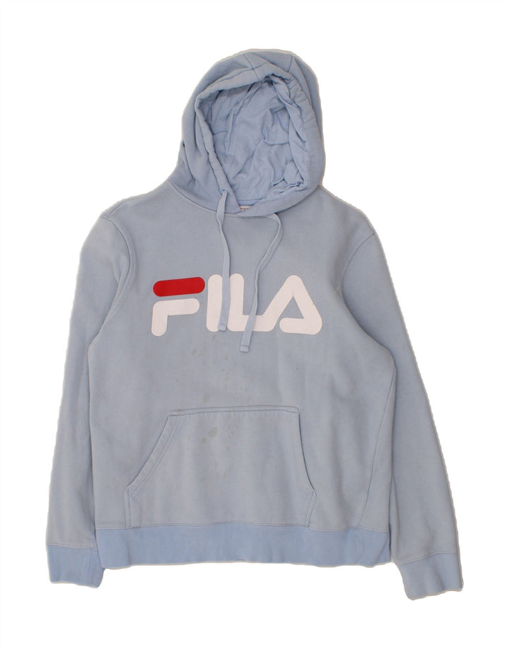 FILA Mens Graphic Hoodie Jumper Small Blue Cotton Vintage Fila and Second-Hand Fila from Messina Hembry 