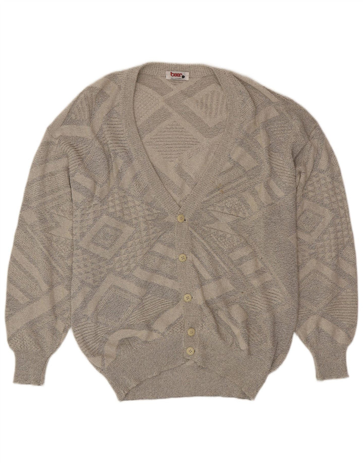 Maglione cardigan da uomo VINTAGE grande cotone geometrico grigio