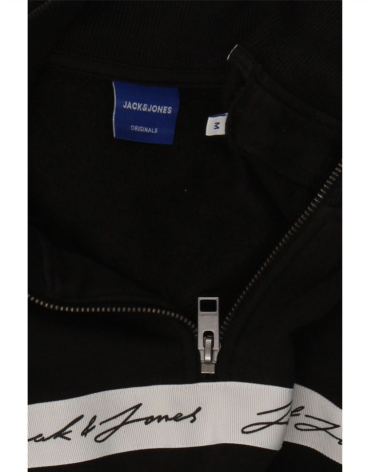 JACK & JONES Mens Graphic Zip Neck Sweatshirt Jumper Medium Black Cotton Vintage Jack & Jones and Second-Hand Jack & Jones from Messina Hembry 