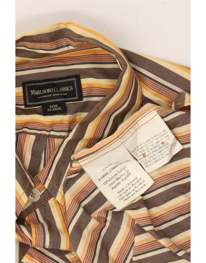 Camicia da uomo Regular Fit Marlboro Classics XL in cotone a righe marroni