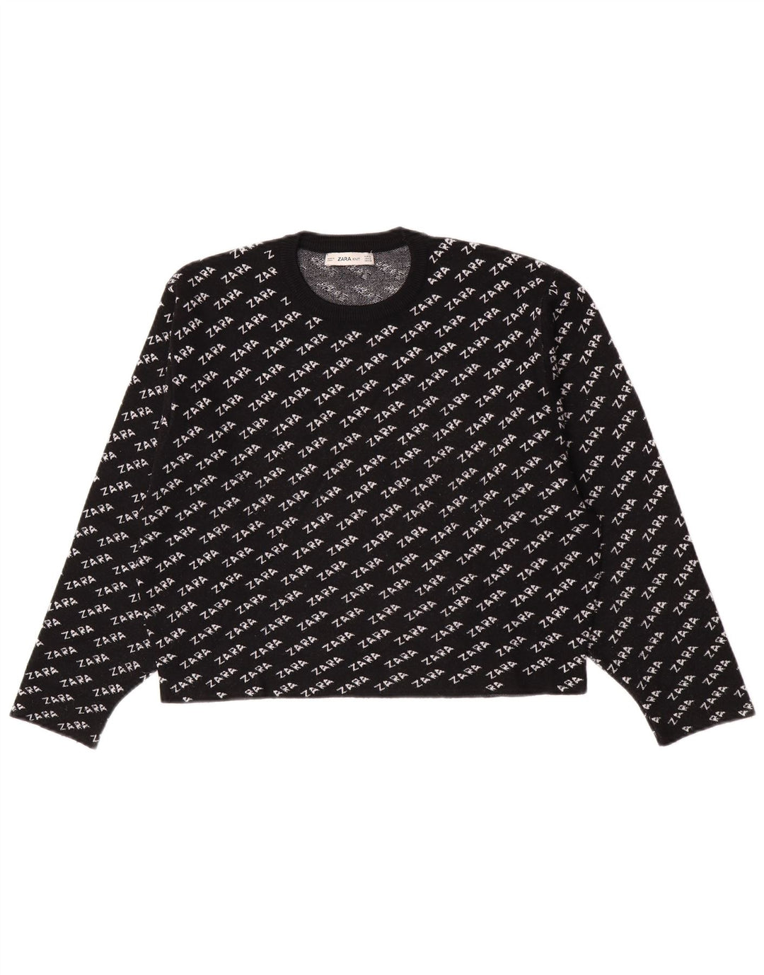 Maglione girocollo grafico da donna Zara UK 14 medio nero