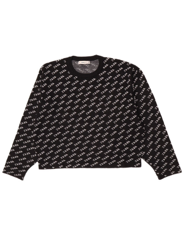 Maglione girocollo grafico da donna Zara UK 14 medio nero