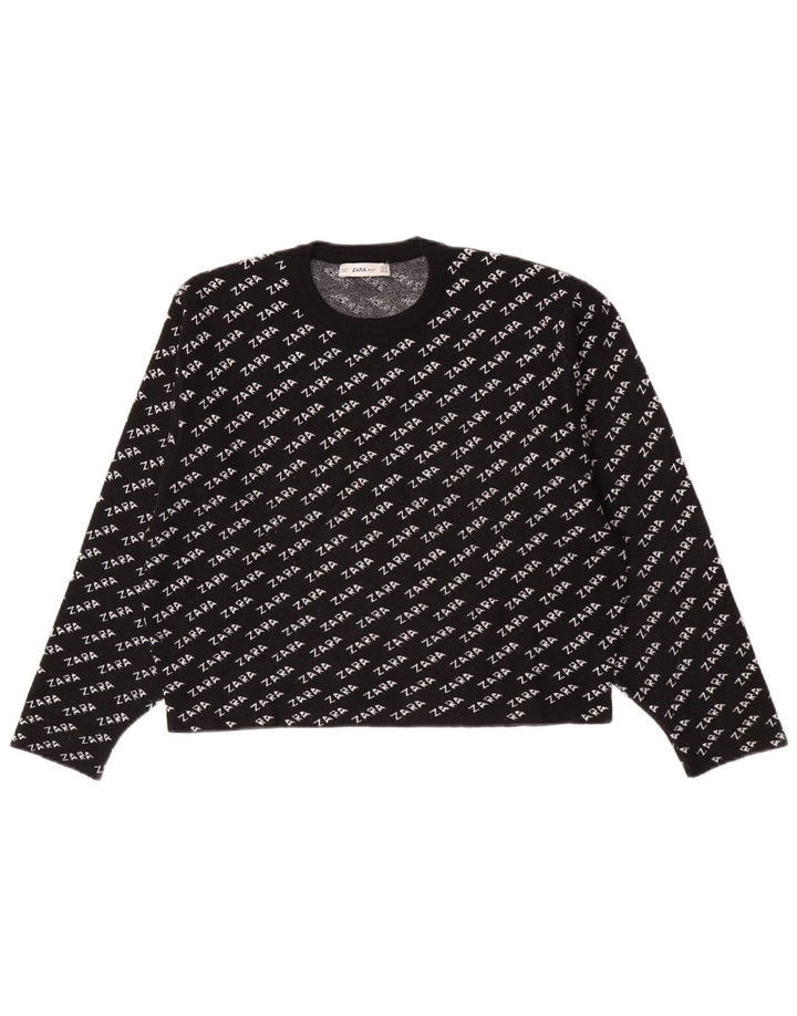 Maglione girocollo grafico da donna Zara UK 14 medio nero