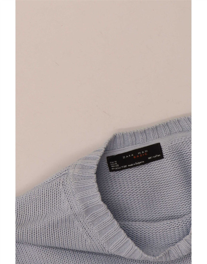 Maglione maglione girocollo da uomo Zara in cotone blu medio