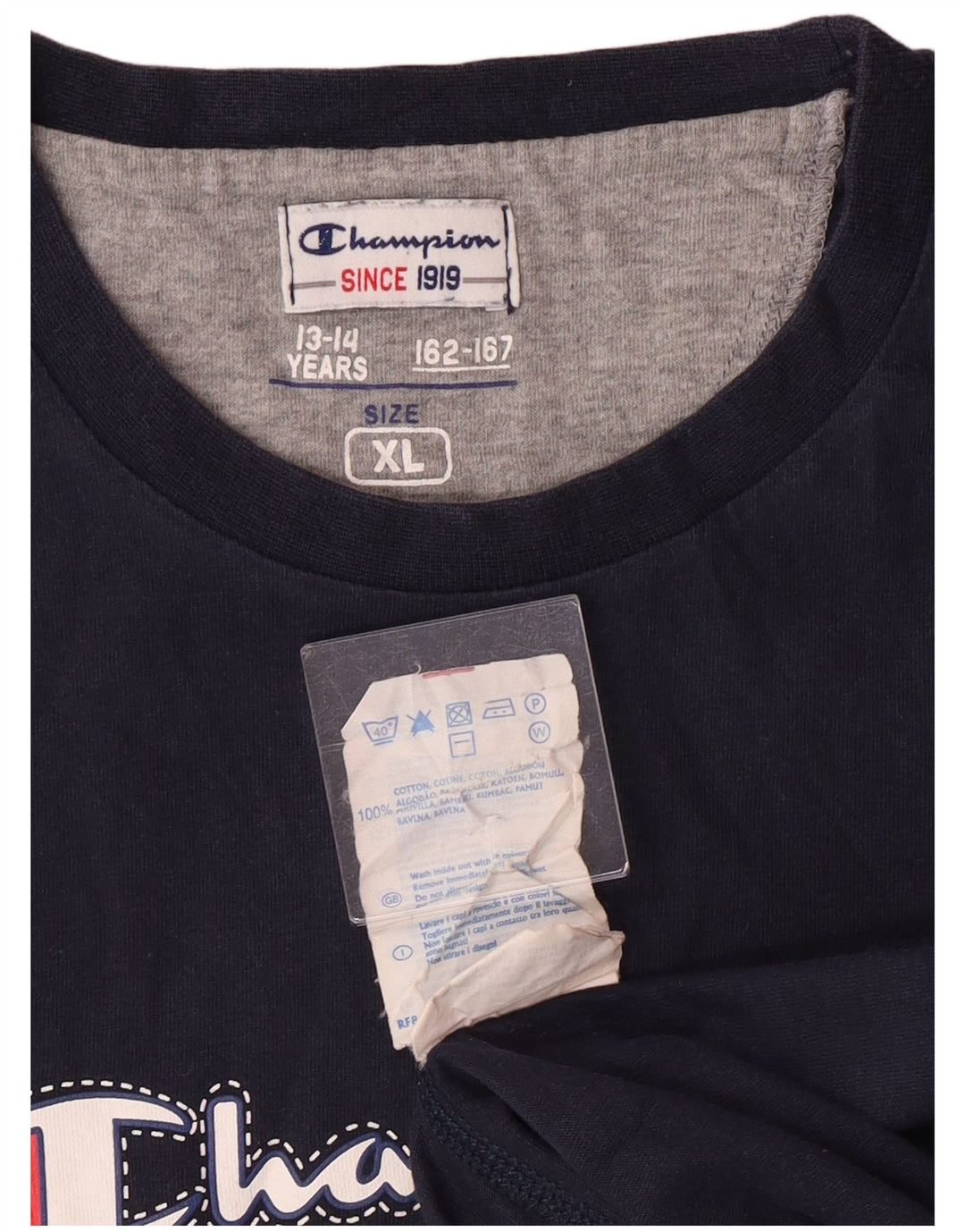 Top grafico da ragazzo Champion a maniche lunghe 13-14 anni XL in cotone blu navy