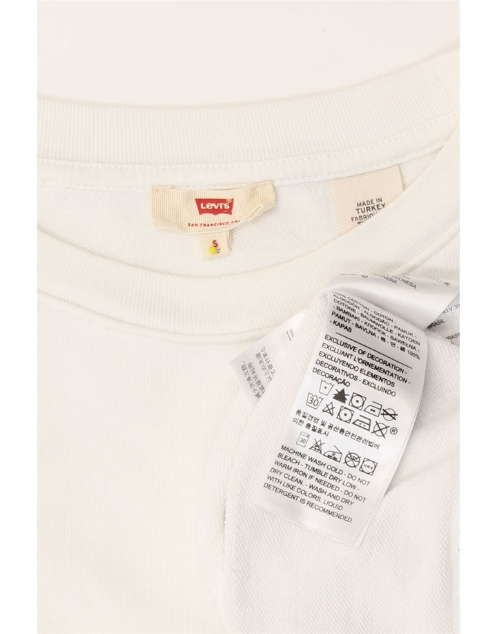 Levi's Donna Felpa Corta con Grafica Oversize Maglione UK 10 Piccolo Bianco