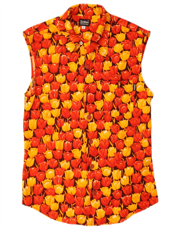 Camicia senza maniche vintage da uomo in poliestere floreale multicolore