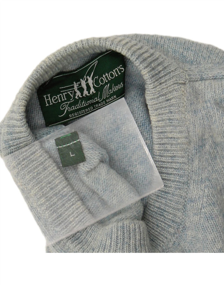 HENRY COTTONS Womens Crew Neck Jumper Sweater UK 16 Large Blue Wool Vintage Henry Cottons and Second-Hand Henry Cottons from Messina Hembry 