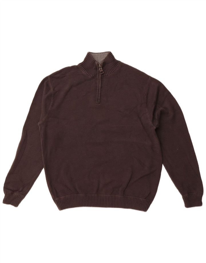 EDDIE BAUER Maglione da uomo con zip e collo grande in cotone grigio