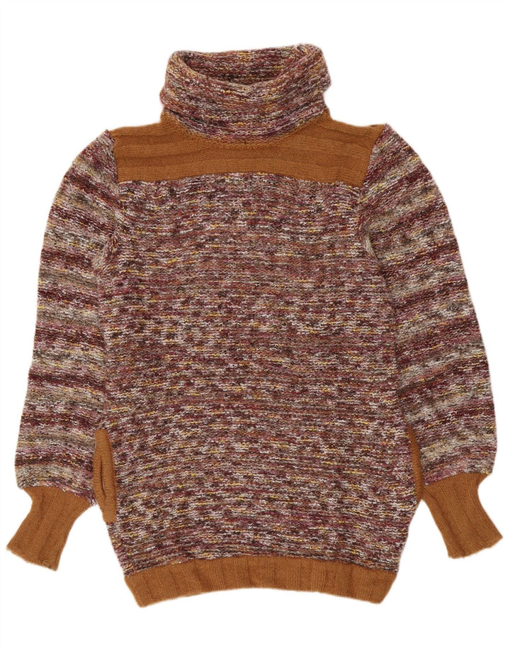 Maglione maglione collo alto da donna VINTAGE UK 14 a righe multicolori medie