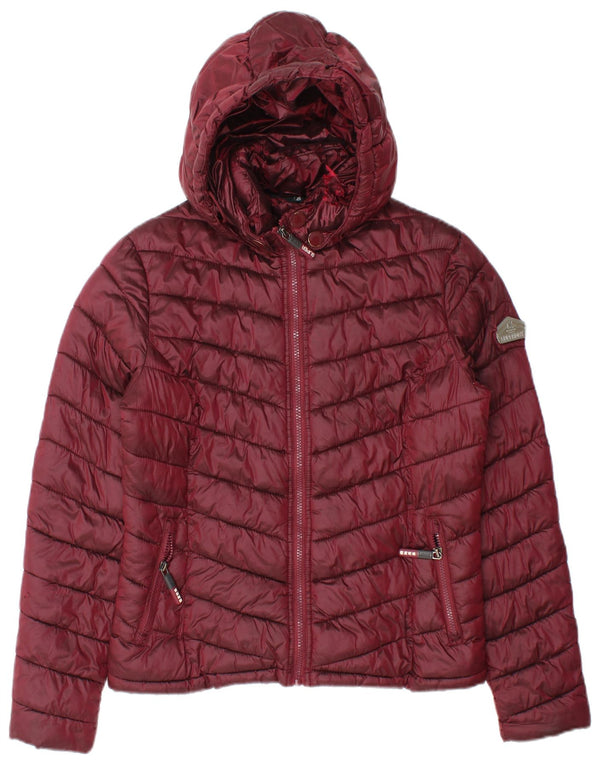 Giacca imbottita con cappuccio da donna Superdry UK 14 nylon bordeaux medio