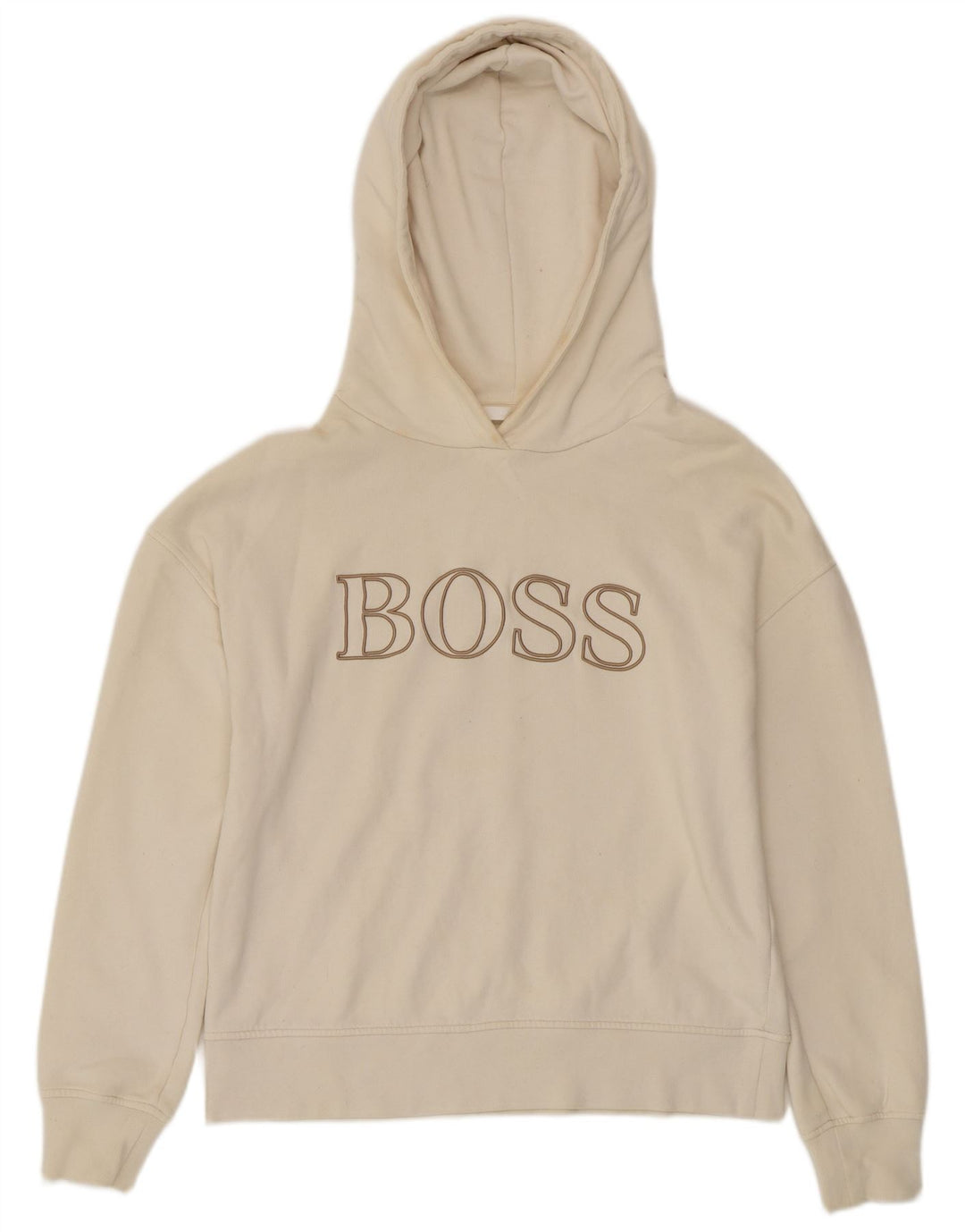 Maglione con cappuccio oversize grafico da donna HUGO BOSS UK 10 piccolo bianco sporco