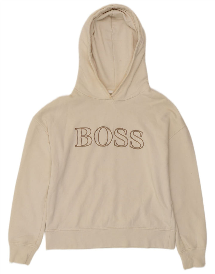 Maglione con cappuccio oversize grafico da donna HUGO BOSS UK 10 piccolo bianco sporco