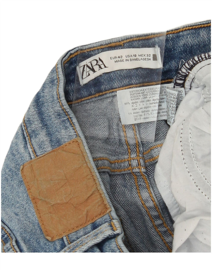 ZARA Jeans Crop a Vita Alta da Donna EU 42 Large W32 L24 Cotone Blu