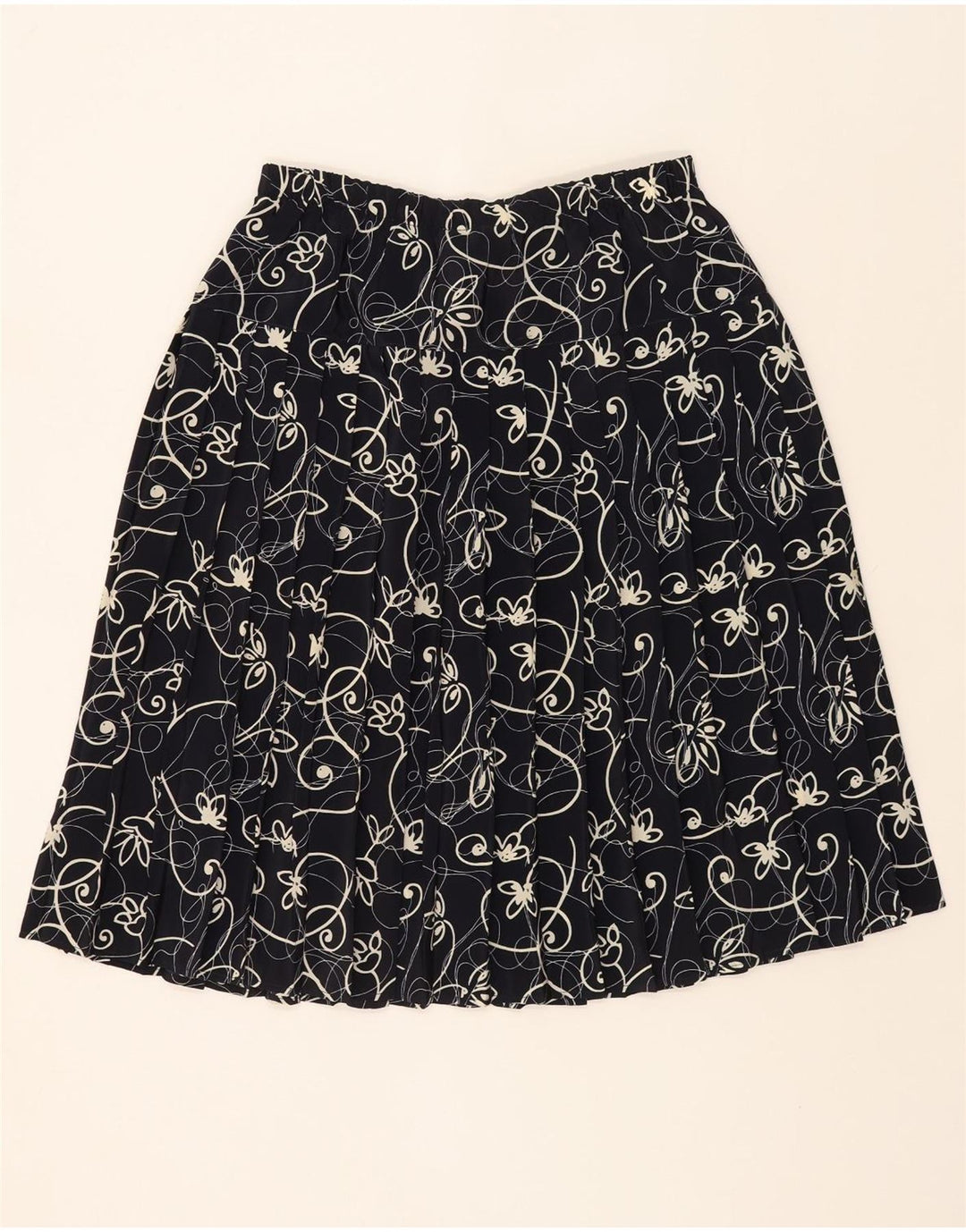 VINTAGE Womens Pleated Skirt W30 Medium Navy Blue Floral Vintage Vintage and Second-Hand Vintage from Messina Hembry 