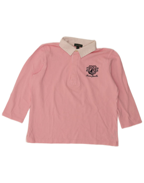 Polo da rugby grafica da donna Ralph Lauren UK 16 Large Pink Colourblock