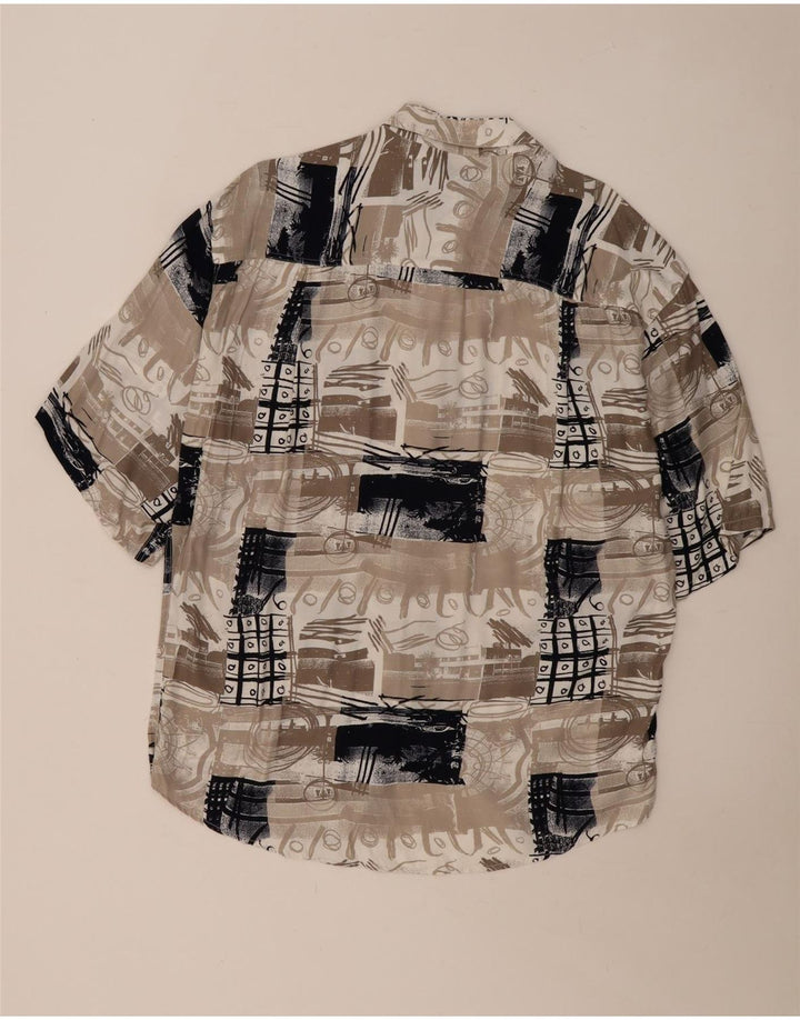 Camicia vintage da uomo a maniche corte grande patchwork beige