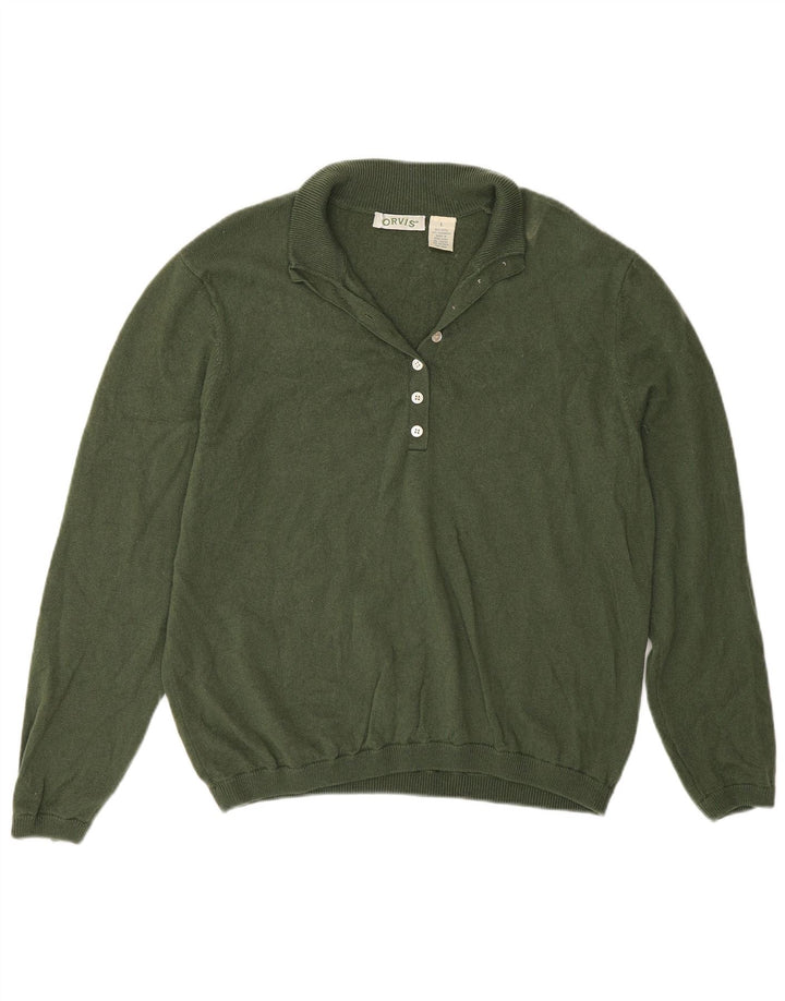 Maglione da donna Orvis con collo a bottoni, UK 16, grande lana verde