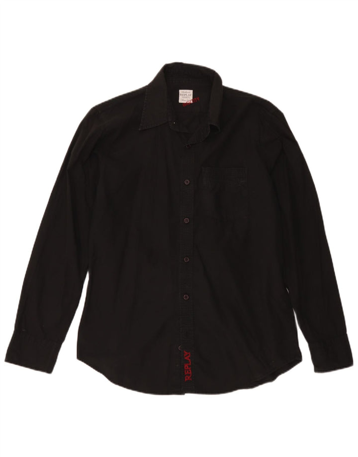 Camicia da uomo Replay piccola in cotone nero