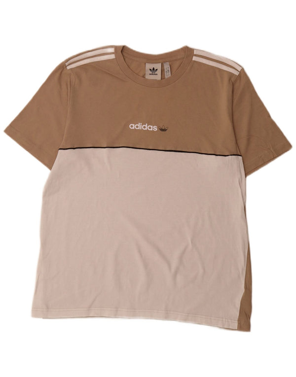T-shirt grafica da uomo Adidas Top grande in cotone color block beige