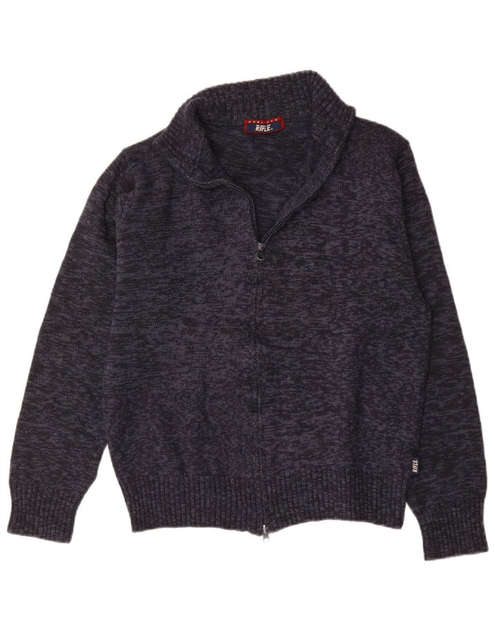 Maglione cardigan da uomo Rifle in lana screziata media blu navy