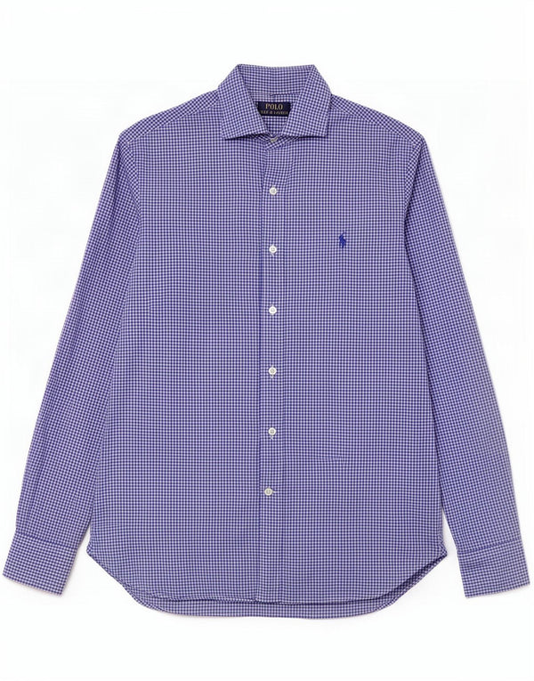 Polo Ralph Lauren Mens Shirt Size 37 14 1/2 Small Blue Gingham Cotton
