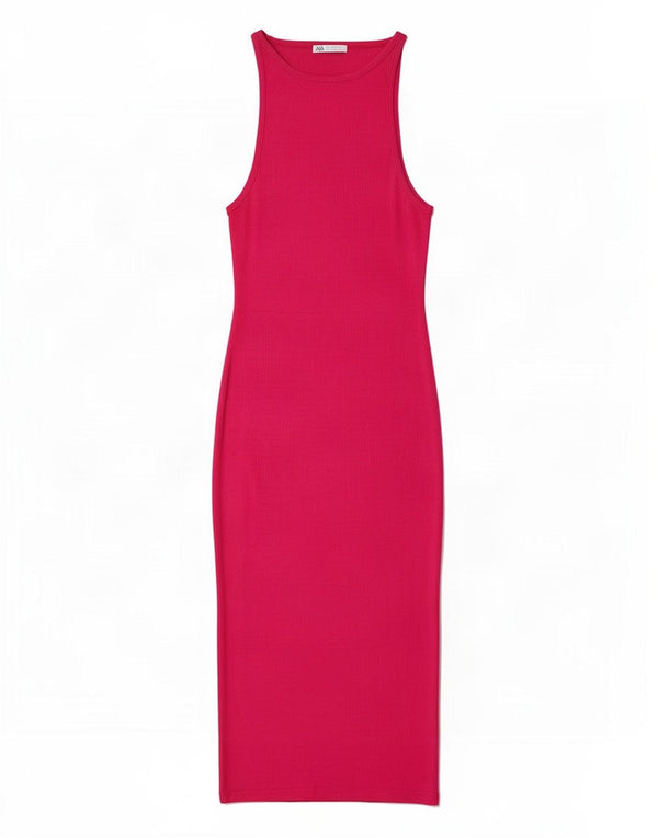 Abito lungo senza maniche da donna Zara UK 12 cotone rosa medio