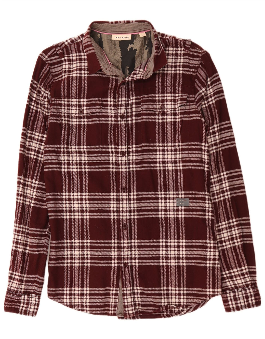 Camicia da uomo in flanella Dkny in cotone a quadri bordeaux medio