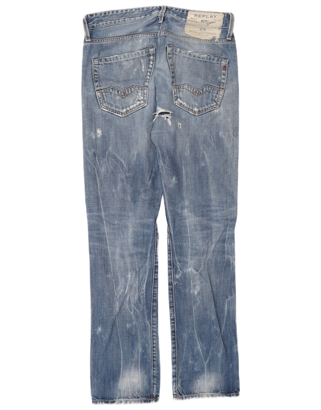 Replay Jeans dritti invecchiati Waitom da uomo W30 L32 in cotone blu