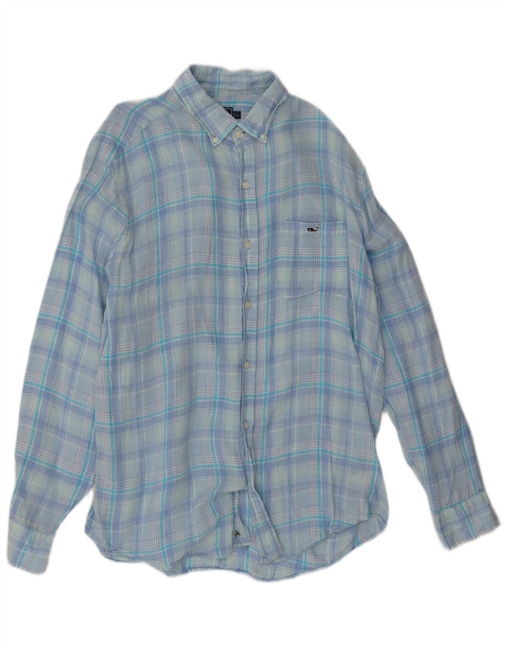 Camicia da uomo dal taglio classico Vineyard Vines, lino grande a quadri blu