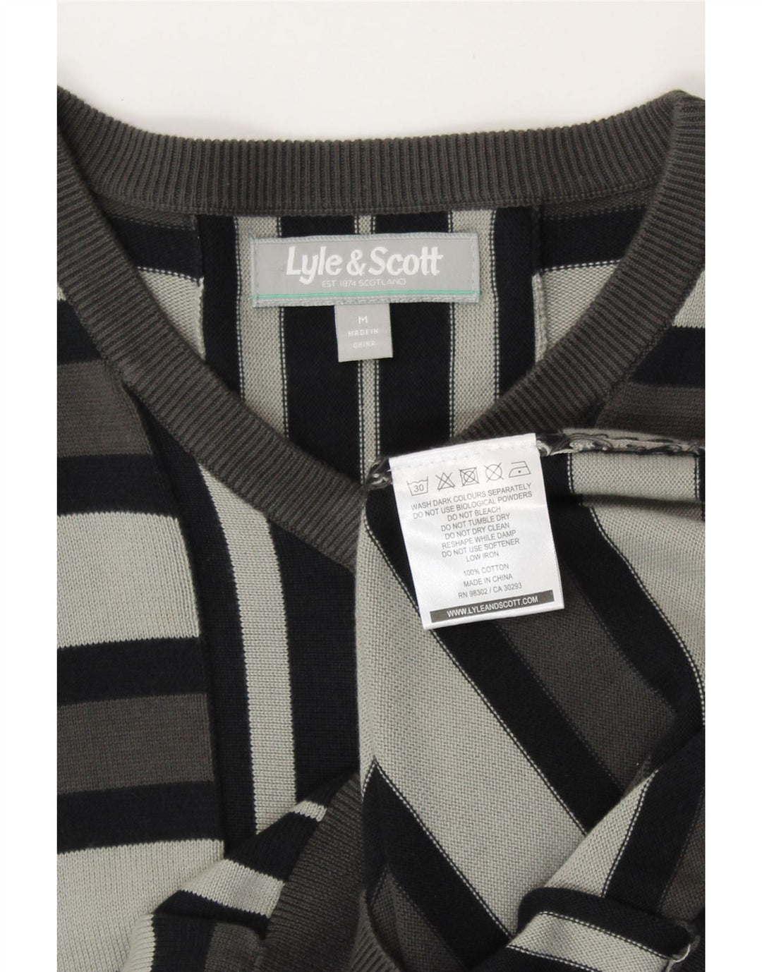 LYLE & SCOTT Maglione da uomo con scollo a V in cotone a righe grigio medio