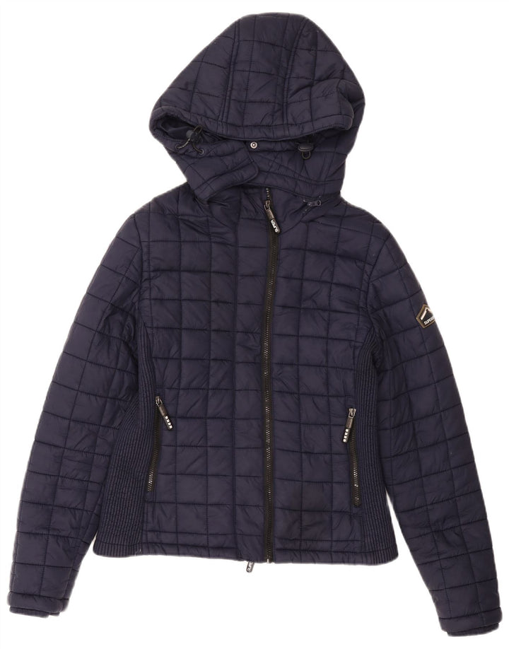 Giacca imbottita con cappuccio da donna Superdry UK 14 grande nylon blu navy