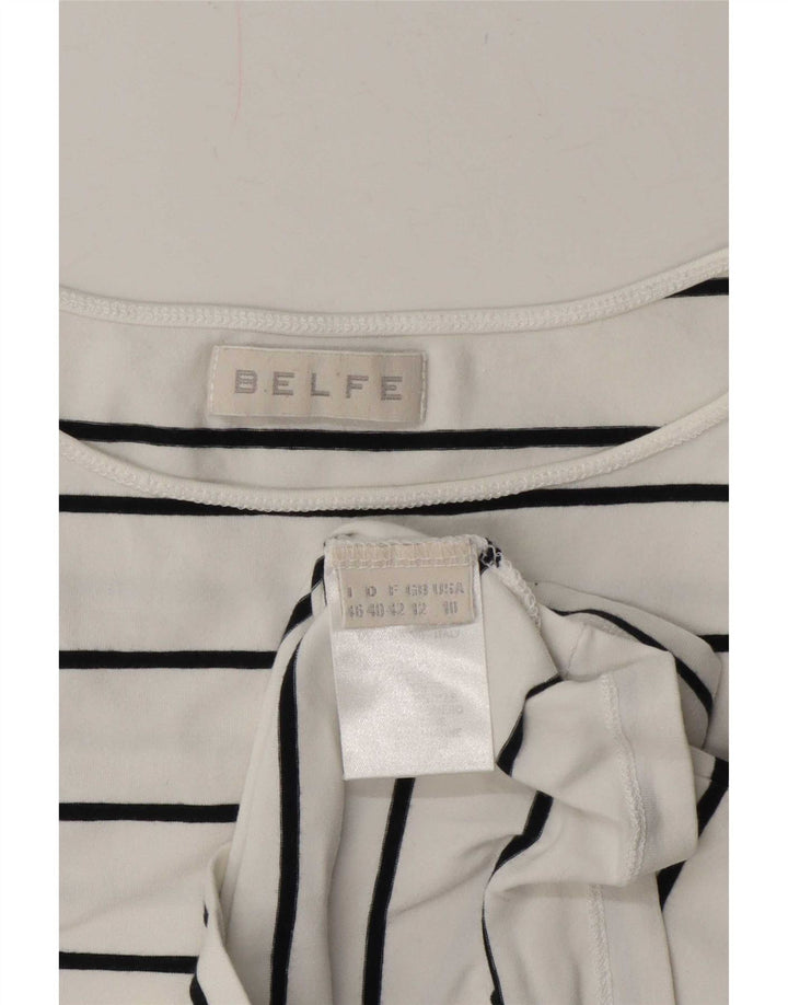 Canotta da donna Belfe UK 12 cotone a righe bianche medie