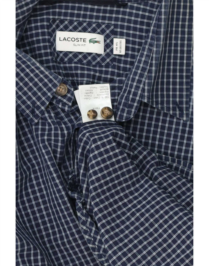 Camicia Lacoste da uomo slim fit taglia 45 2XL cotone a quadri blu navy