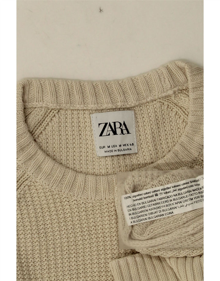 Maglione maglione girocollo da uomo Zara in cotone beige medio