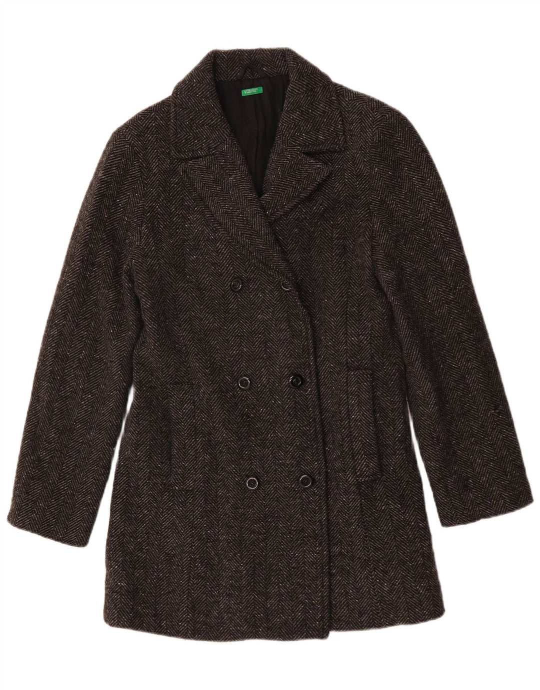 Cappotto da marinaio da donna Benetton UK 14 grigio medio a spina di pesce