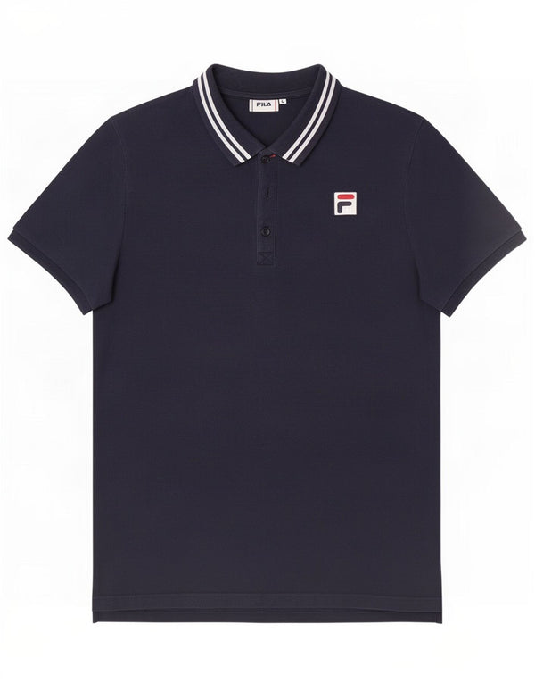 Polo da uomo con grafica a maniche corte Fila Large in cotone blu navy