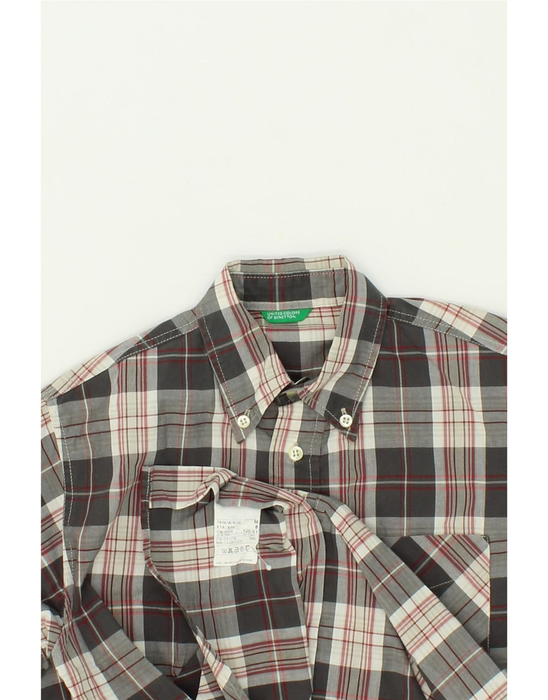 BENETTON Boys Shirt 7-8 Years Medium  Grey Check Cotton Vintage Benetton and Second-Hand Benetton from Messina Hembry 