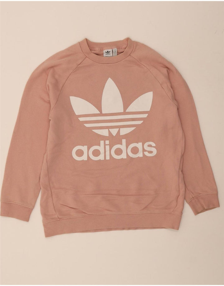ADIDAS Womens Oversized Graphic Sweatshirt Jumper UK 14 Medium  Pink Vintage Adidas and Second-Hand Adidas from Messina Hembry 