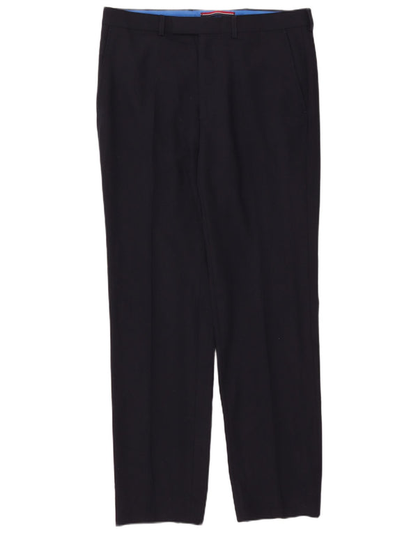 Pantaloni da abito dritti sartoriali da uomo Marks & Spencer W34 L33 lana blu navy
