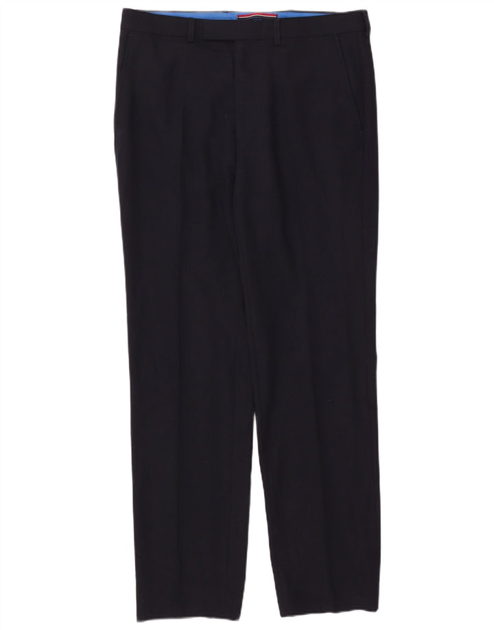 Pantaloni da abito dritti sartoriali da uomo Marks & Spencer W34 L33 lana blu navy
