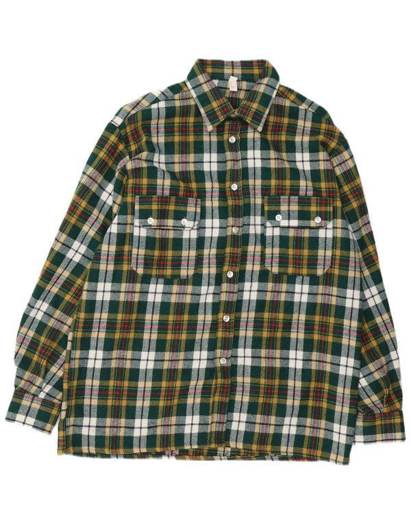 Camicia vintage da donna in flanella vestibilità ampia EU 44 XL lana a quadri verde
