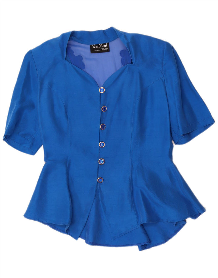 Vera Mont Donna Completo Gonna 2 Pezzi con 6 Bottoni UK 14 Medio W28 Seta Blu