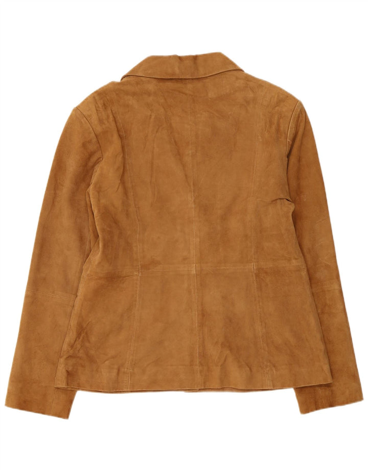 Giacca blazer in pelle scamosciata da donna a 4 bottoni Helium UK 16 grande in pelle marrone