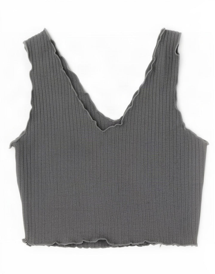 Top corto senza maniche da donna Shein UK 14 grande poliestere grigio
