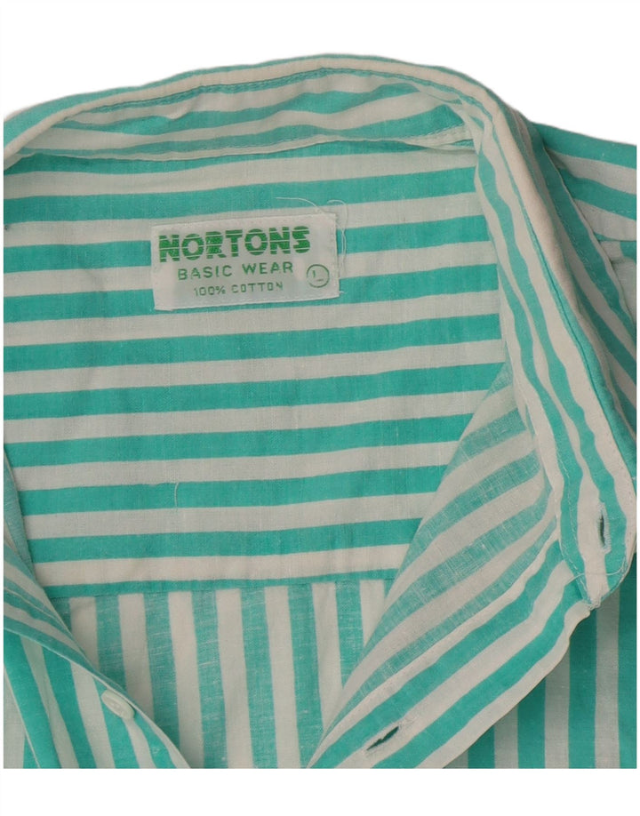 Camicia a maniche corte da uomo Nortons in cotone a righe verdi grandi