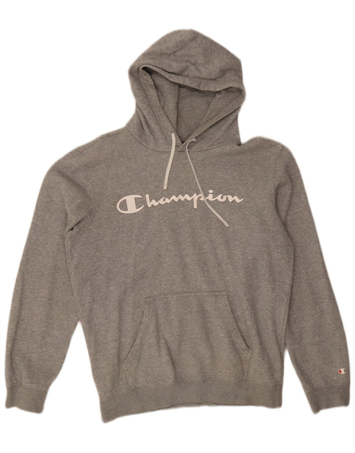 Maglione con cappuccio grafico da uomo Champion in cotone chiazzato grigio medio